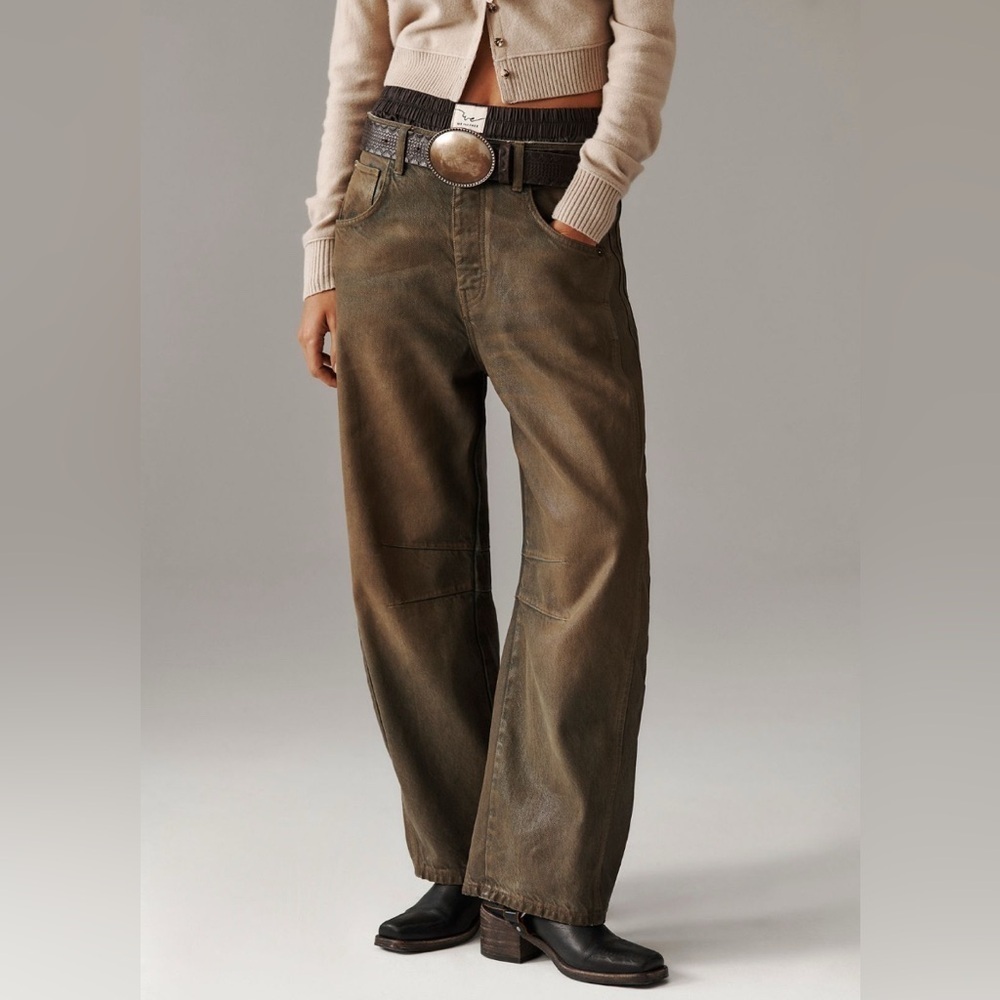 NWT We The Free Good Luck Barrel Coated Jeans 27 New Moon Brown